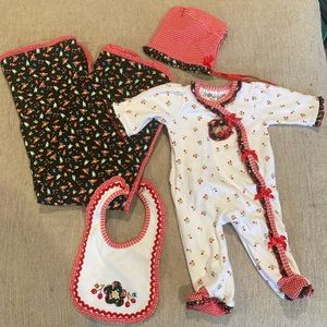 Mary Engelbreit baby 0-3 Month 4 Piece Cherry Print set